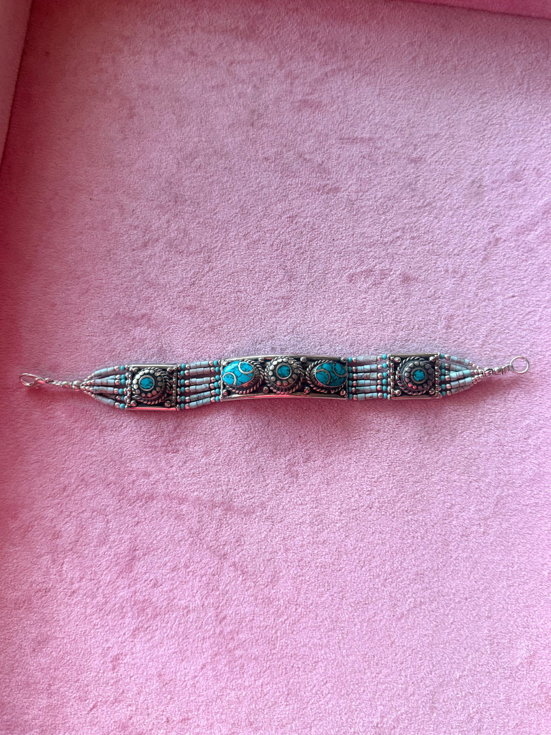 Handcrafted Turquoise German Silver Bracelet, Indian Jewelry