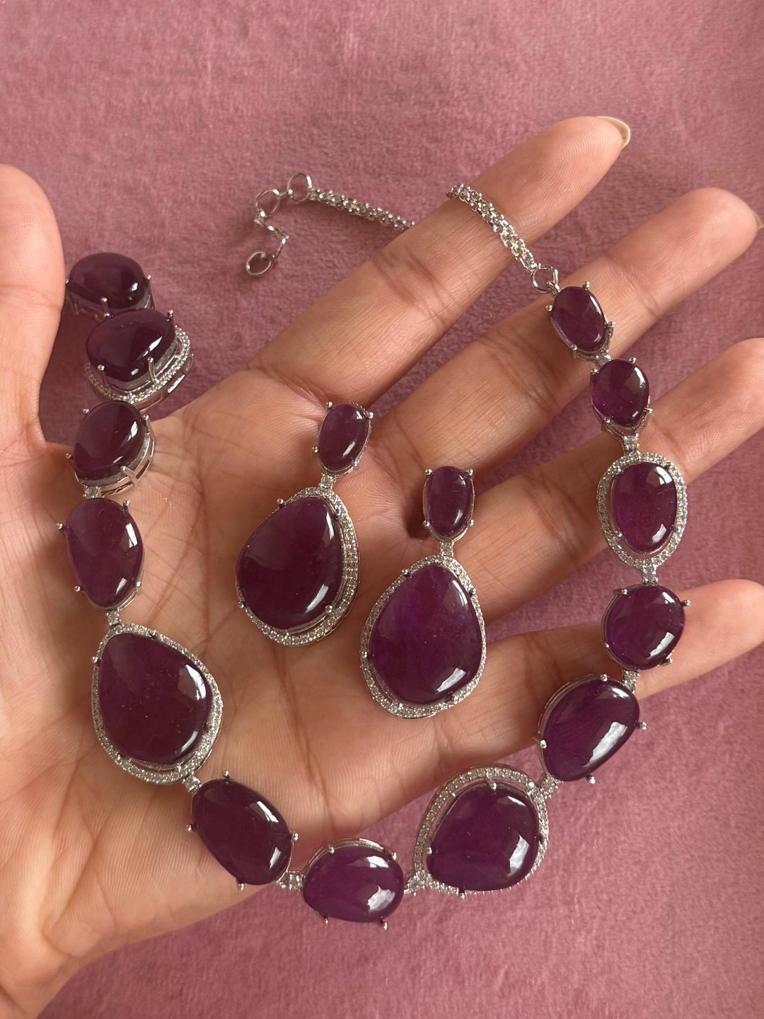 Handmade Designer CZ Necklace Set | Silver Polish | SHIVKA