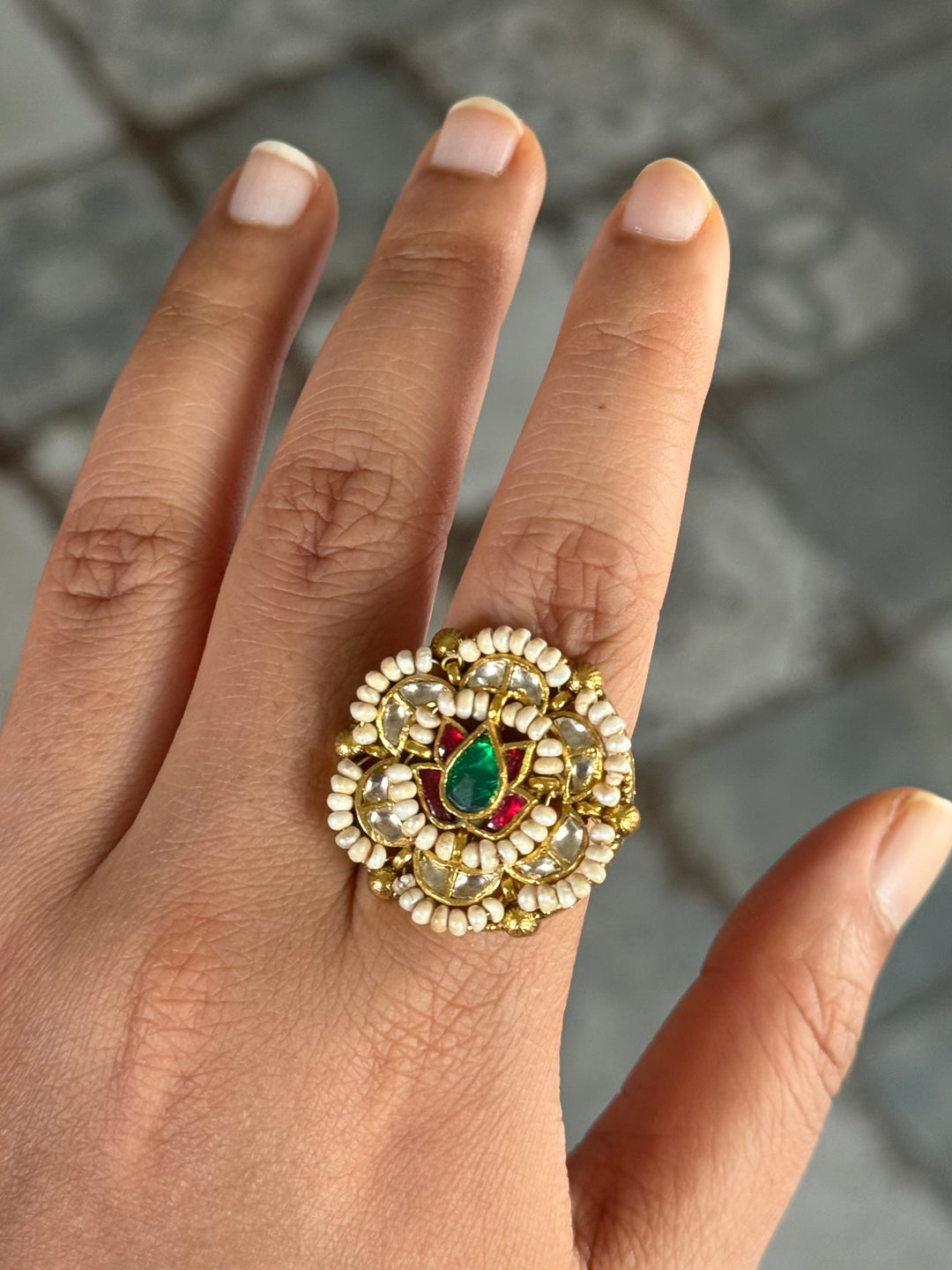 925 Silver Jadtar Gold Handmade Ring | Adjustable | SHIVKA