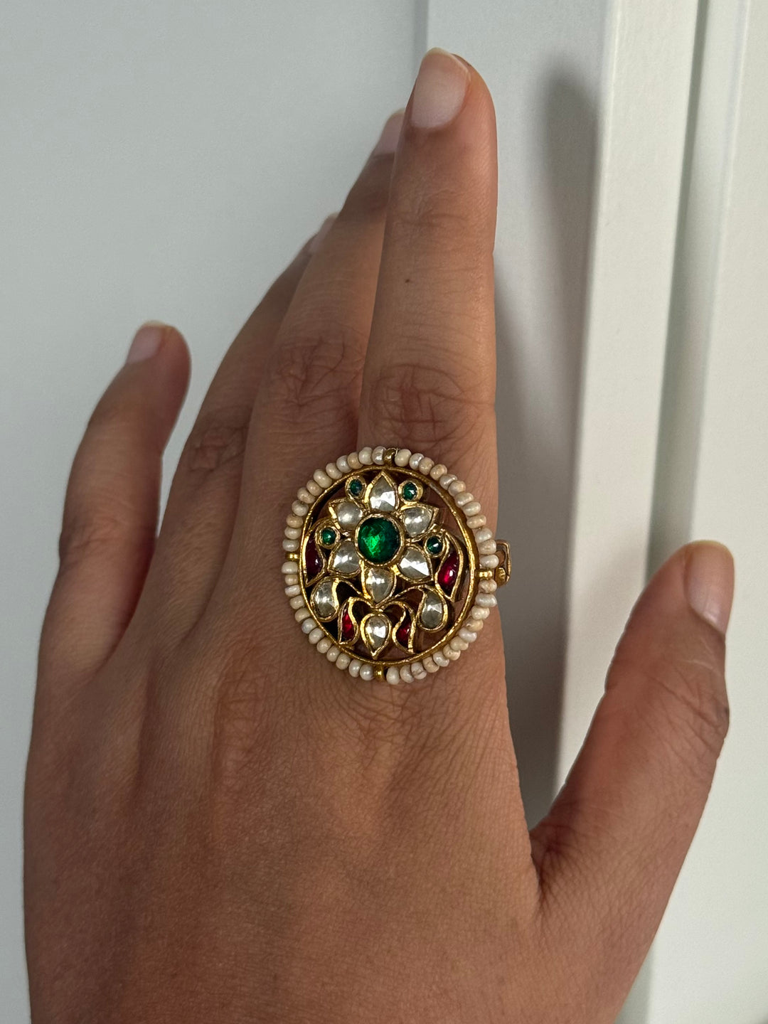 925 Silver Jadtar Gold Handmade Ring | Adjustable | SHIVKA