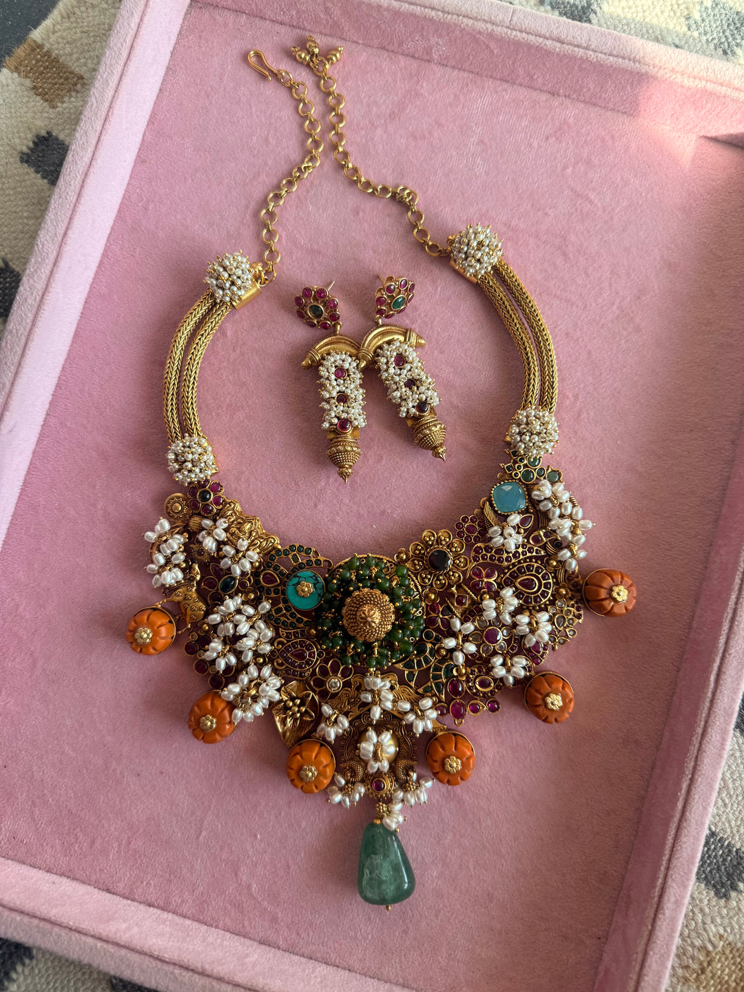 Handmade 925 Silver Carnelian Necklace Set | SHIVKA