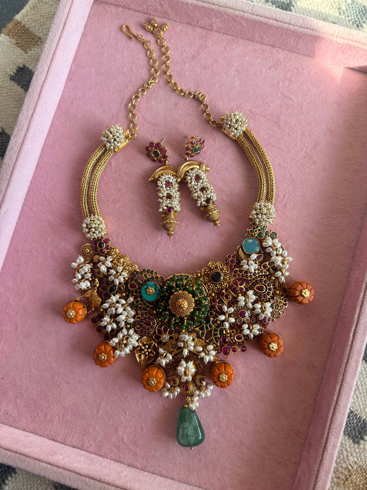Handmade 925 Silver Carnelian Necklace Set | SHIVKA