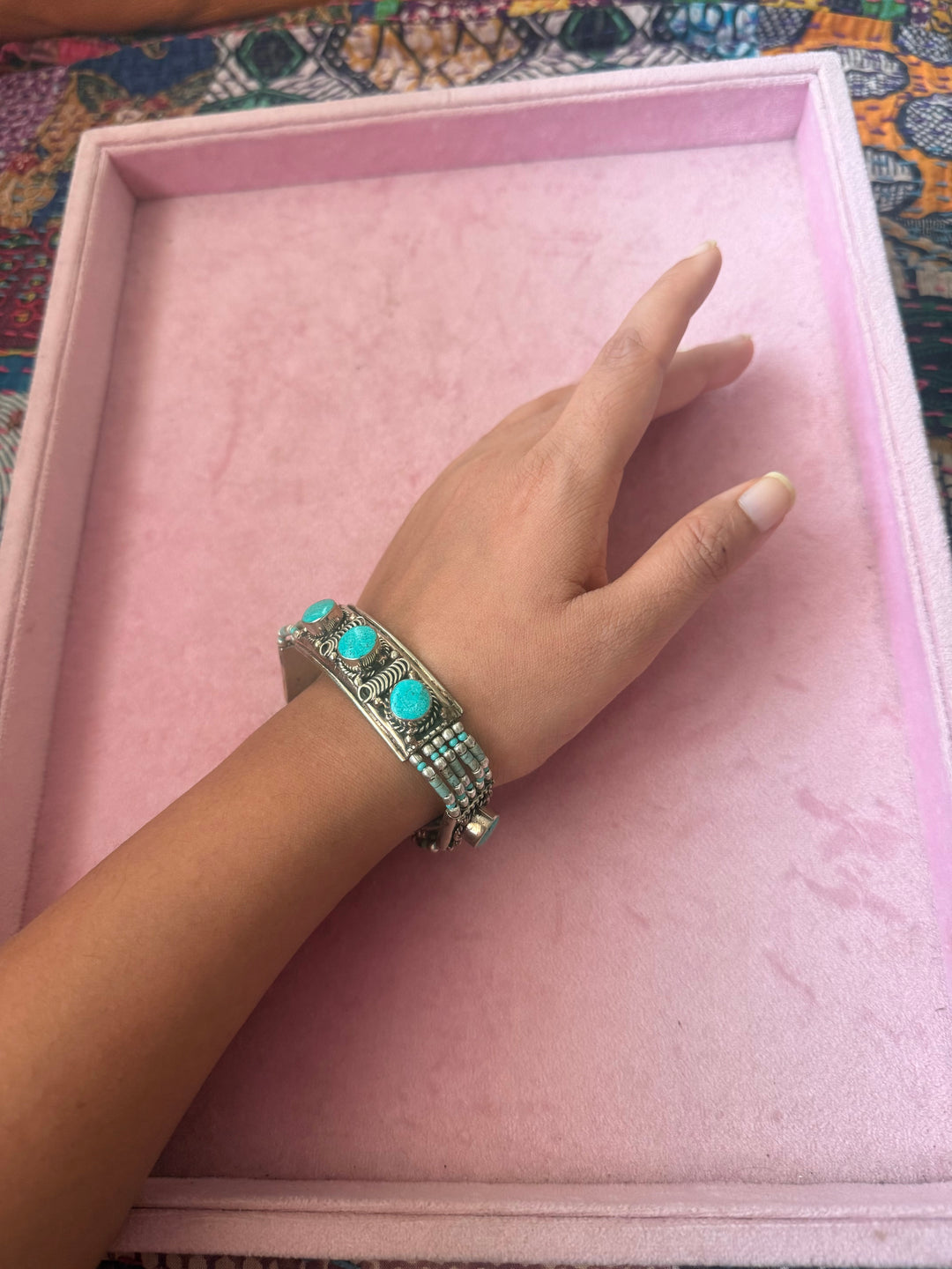 Handcrafted Turquoise German Silver Bracelet, Indian Jewelry