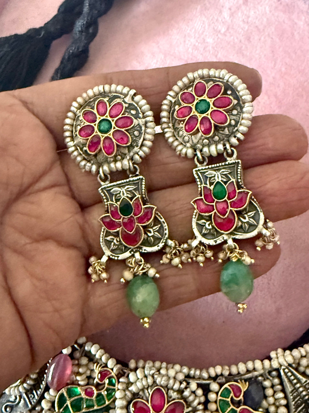 Handmade 925 Silver Nakhra Gemstone Necklace Set | SHIVKA