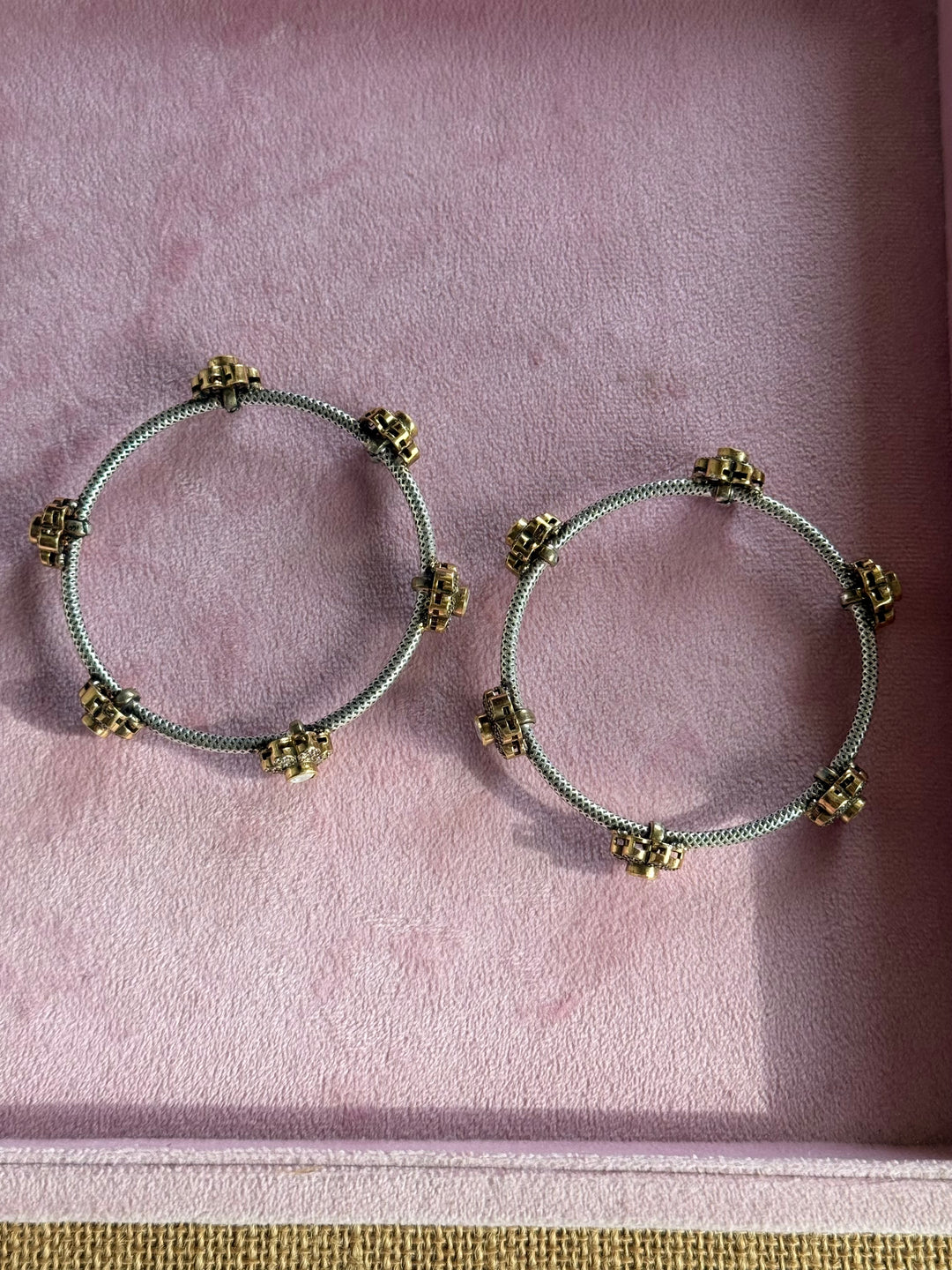 SHIVKA 925 Silver Fusion Bangles | Set of 2 | CZ Stones | Artisan Crafted | 47g