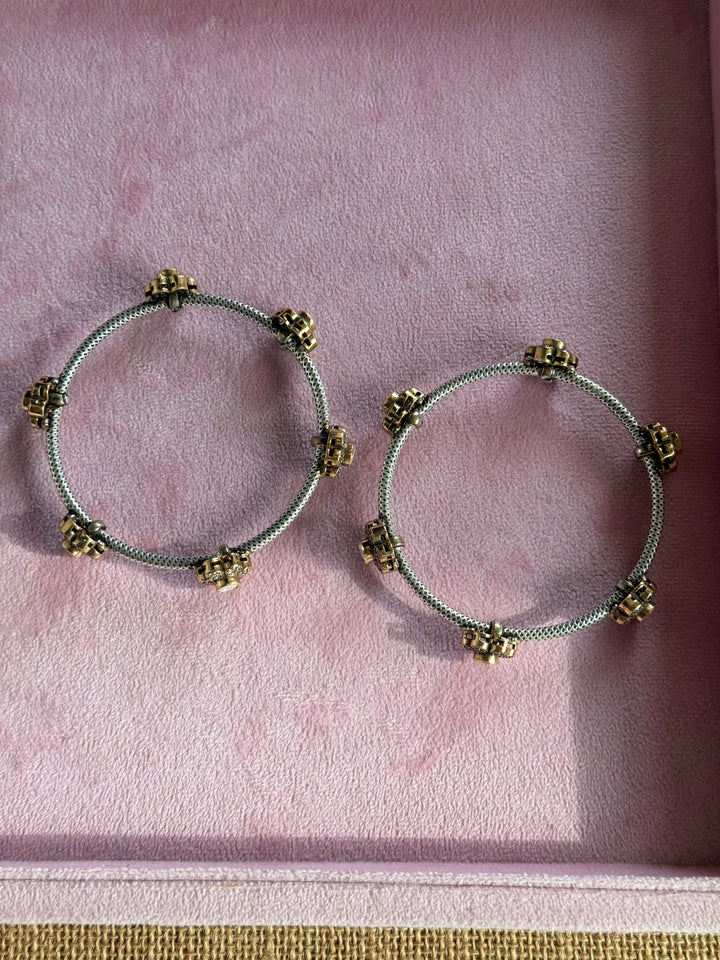 SHIVKA 925 Silver Fusion Bangles | Set of 2 | CZ Stones | Artisan Crafted | 47g
