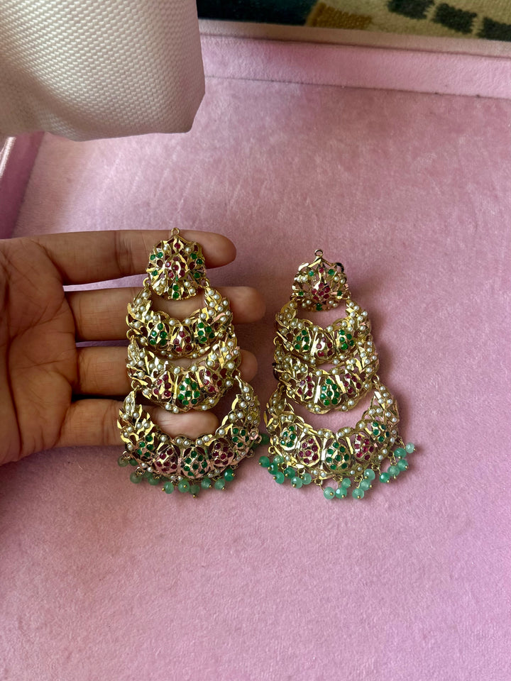 Statement Jadau Chandbaalis | 18k Gold Plated | Copper & Semi-Precious Stones