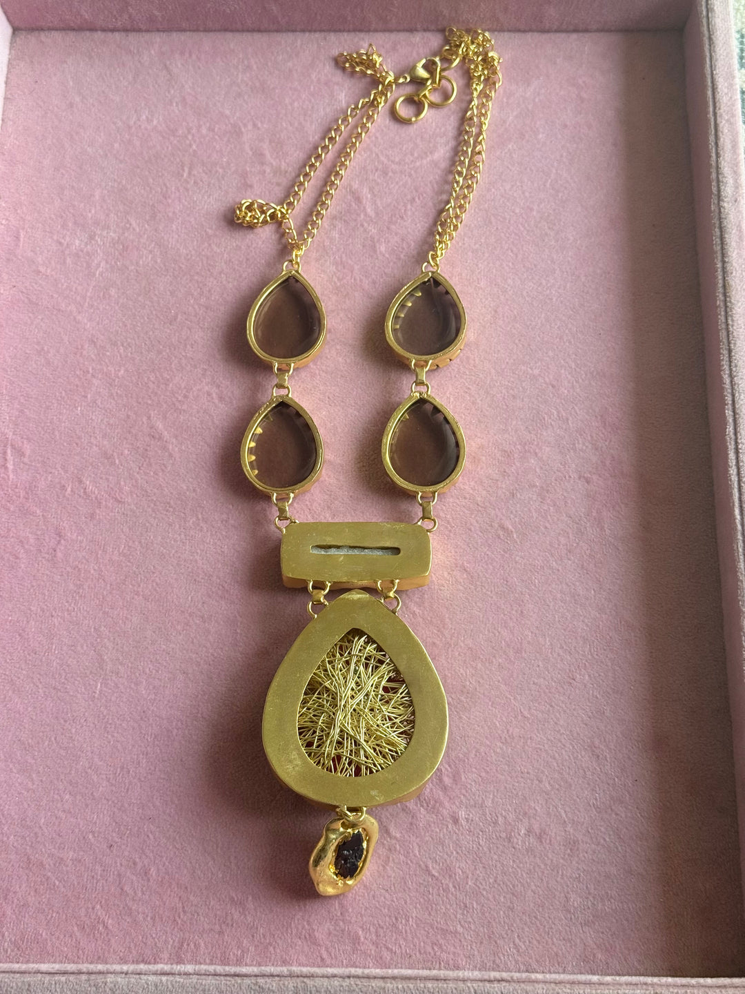 Handmade Statement Gemstone Necklace | Brass Adjustable Lobster Claw Jewelry