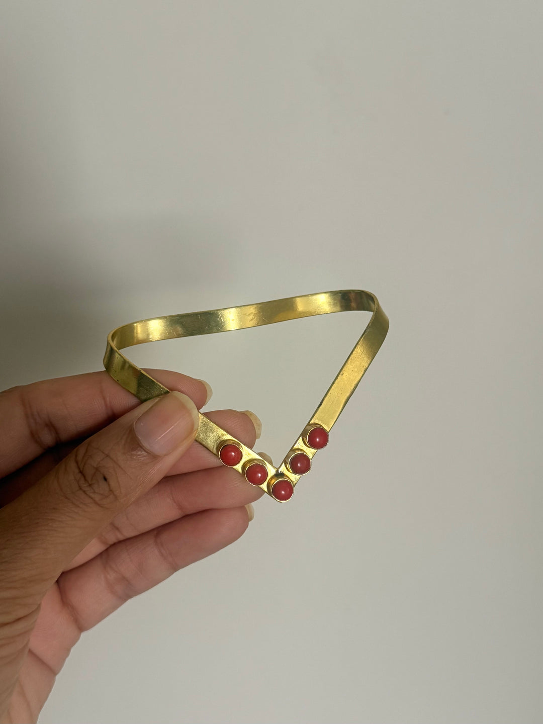 SHIVKA Coral Hand Harness | Brass Gold Polish | Natural Coral Stone | Handcrafted | 14g