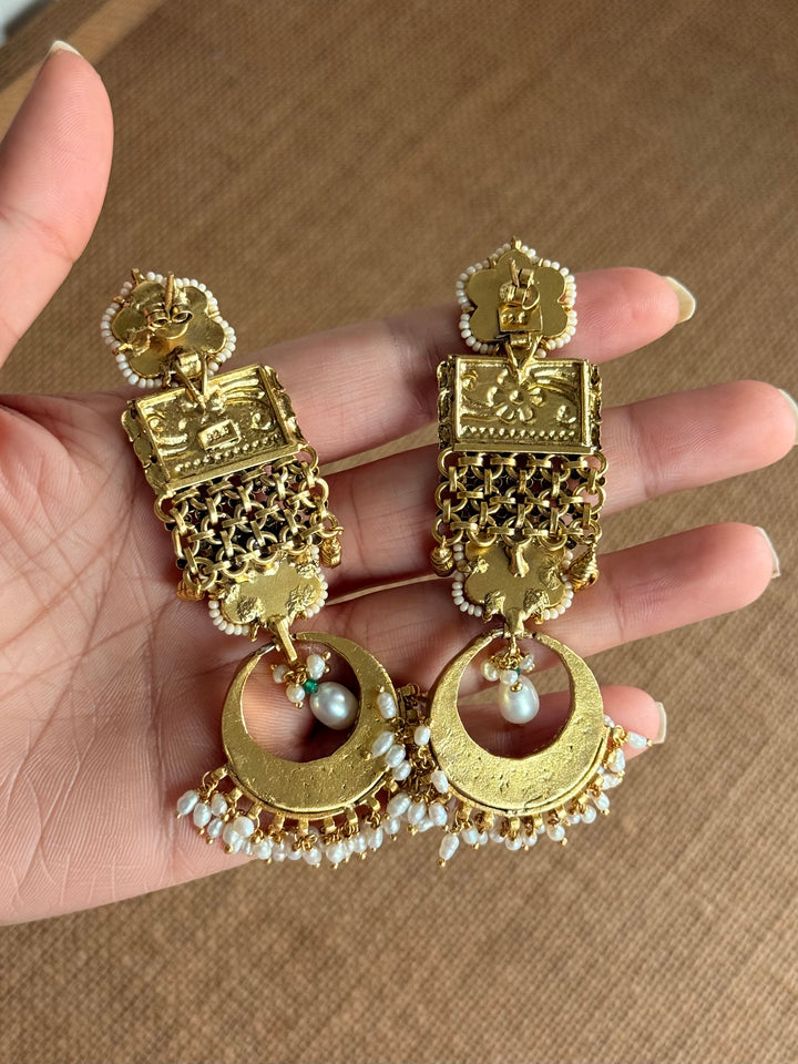 Elegant Jadau Kundan 925 Silver Earrings
