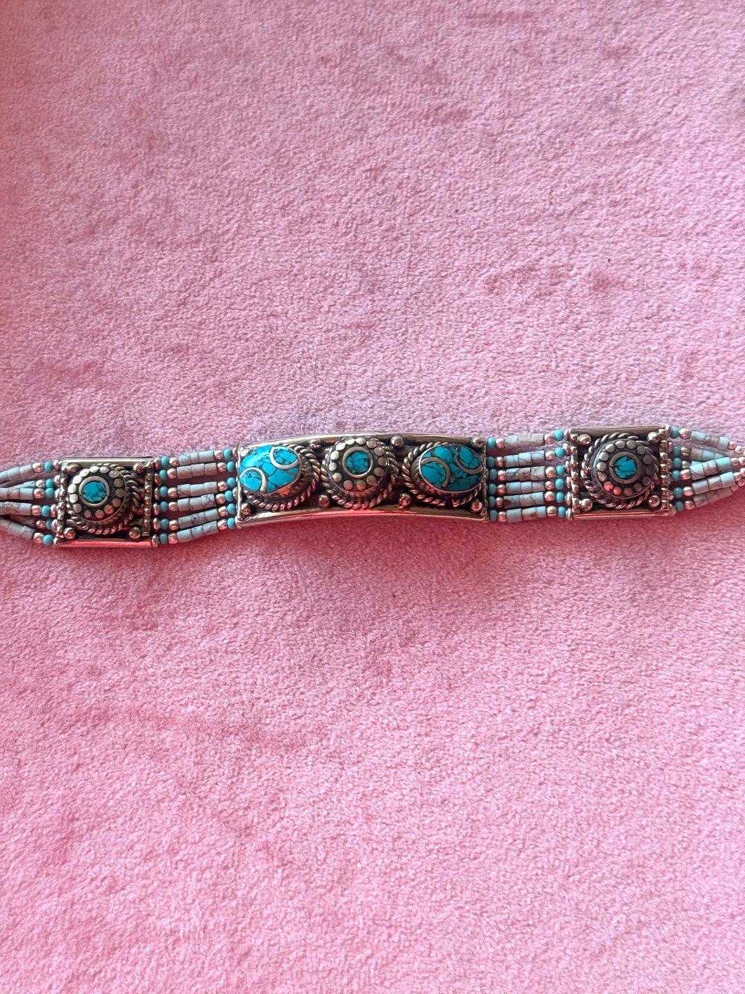 Handcrafted Turquoise German Silver Bracelet, Indian Jewelry