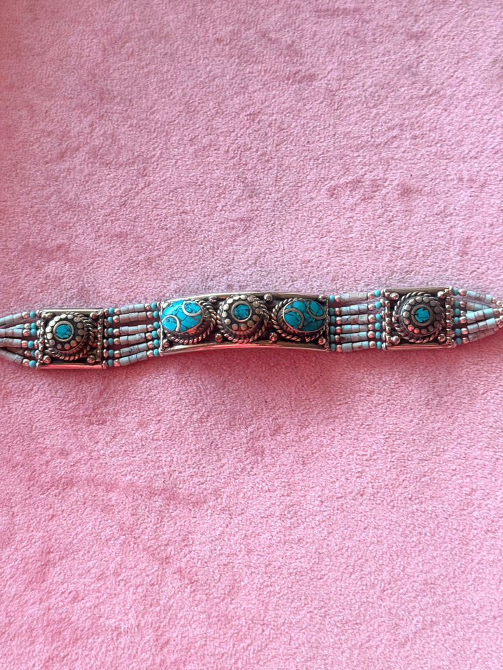 Handcrafted Turquoise German Silver Bracelet, Indian Jewelry