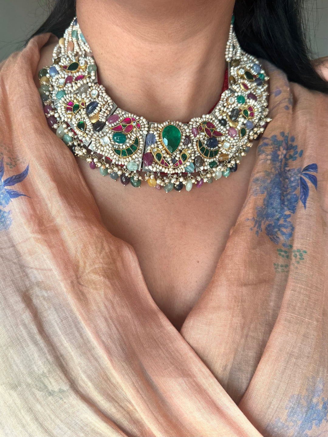 Handmade 925 Silver Nakhra Gemstone Necklace Set | SHIVKA