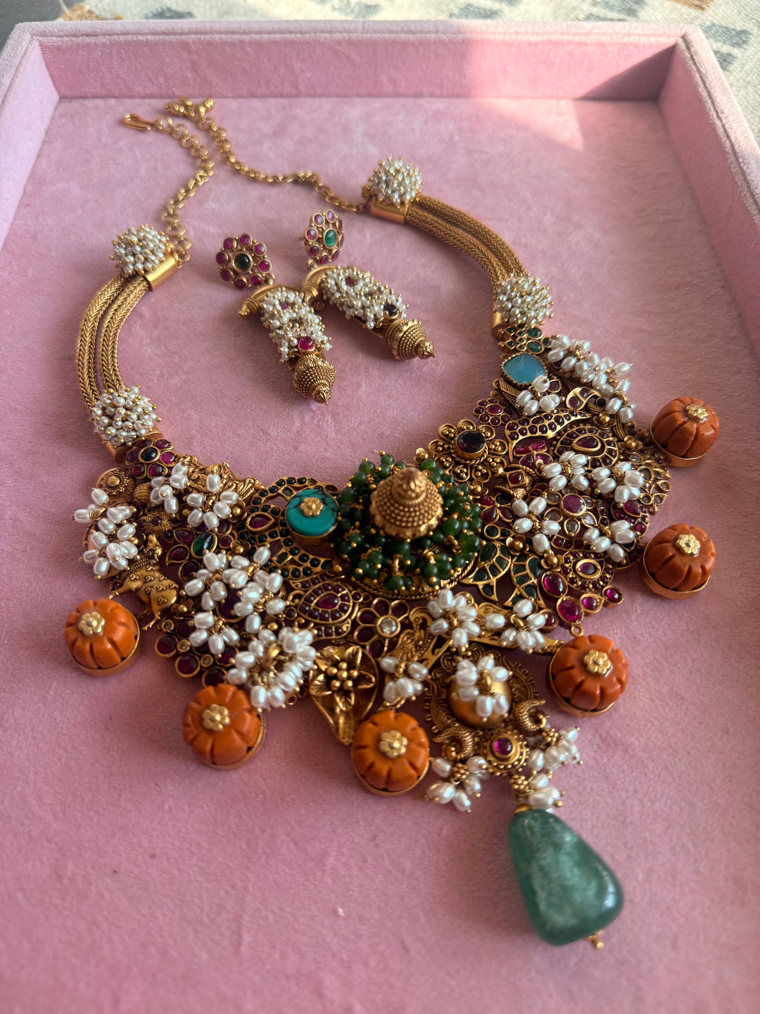 Handmade 925 Silver Carnelian Necklace Set | SHIVKA