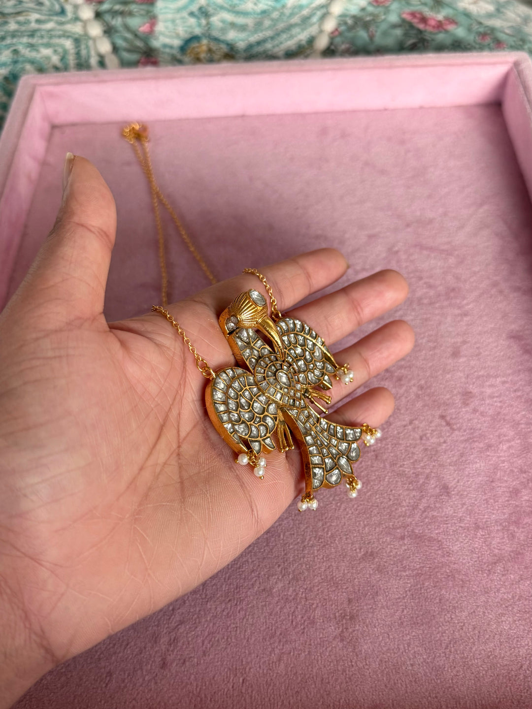Handmade Falcon Vintage Necklace with Pearls & Kundan | Adjustable Statement Jewelry