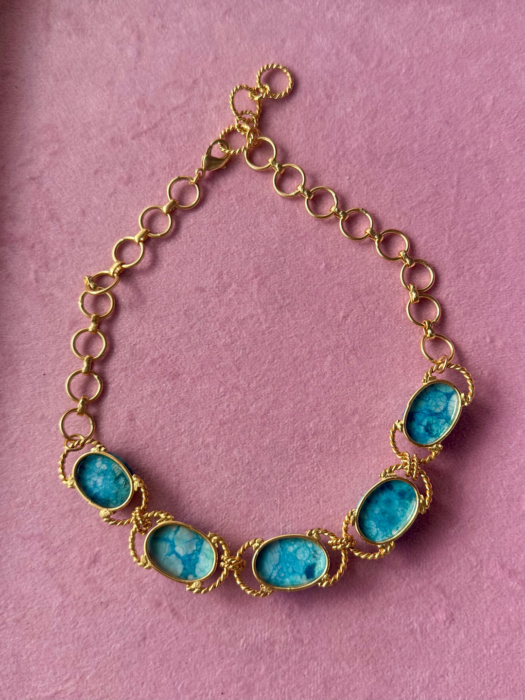 Larimar Choker – Gold Brass, Adjustable Necklace