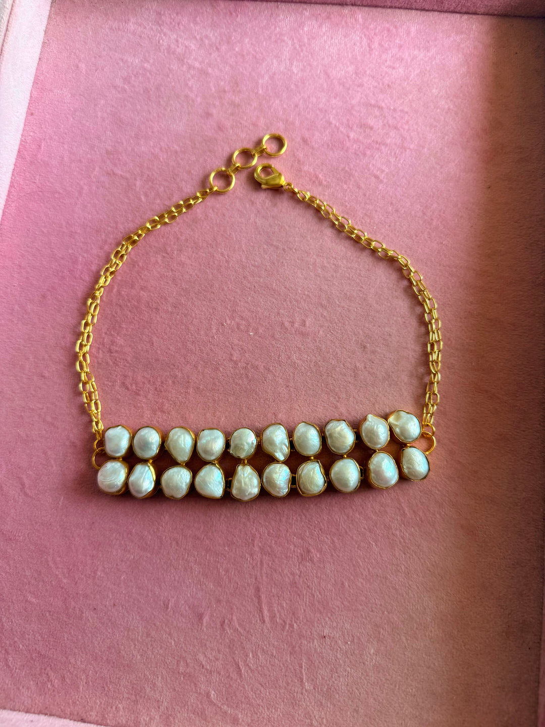 Handmade Natural Baroque Pearls Statement Choker | Brass Adjustable Lobster Claw Jewelry