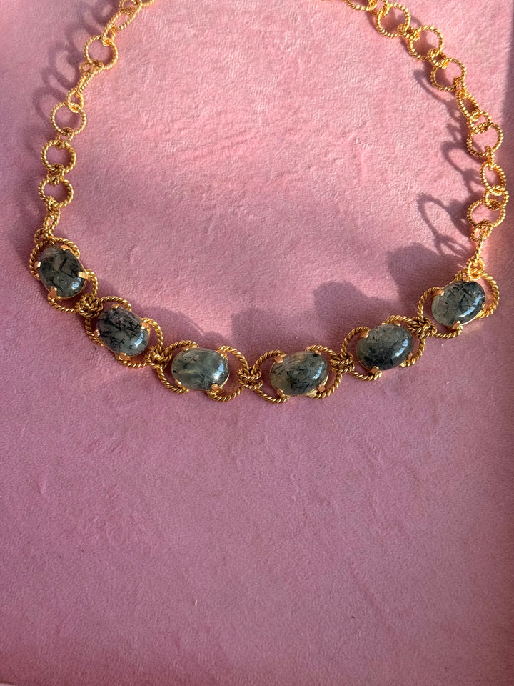 Prehnite Choker – Gold Brass, Adjustable Necklace