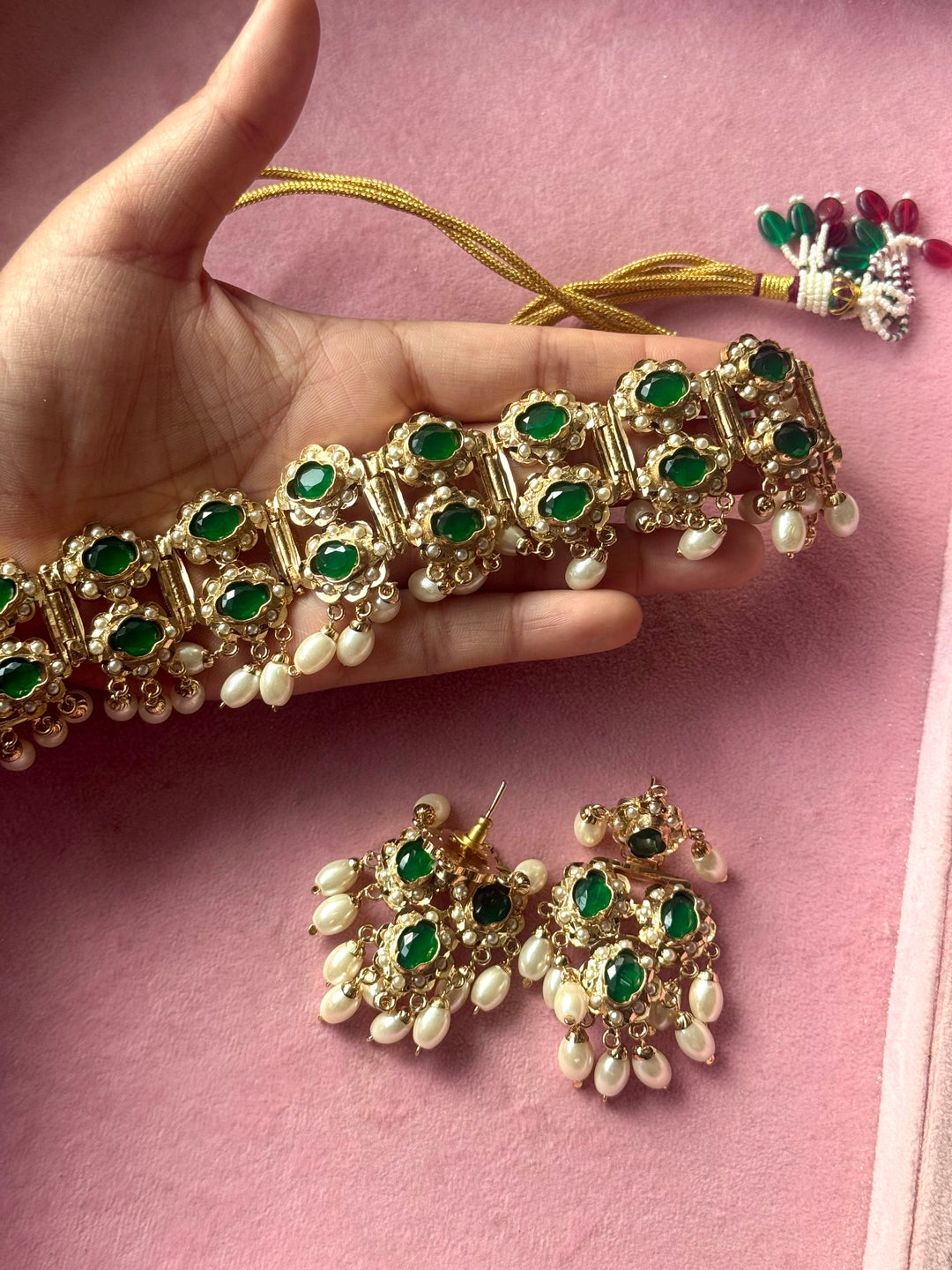 Handmade Fine Twin Layer Choker Necklace Set 18K Gold Plated | SHIVKA