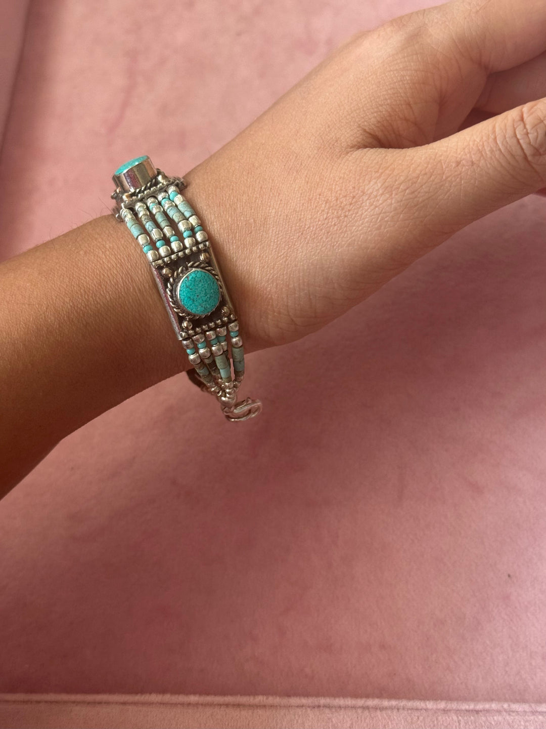 Handcrafted Turquoise German Silver Bracelet, Indian Jewelry