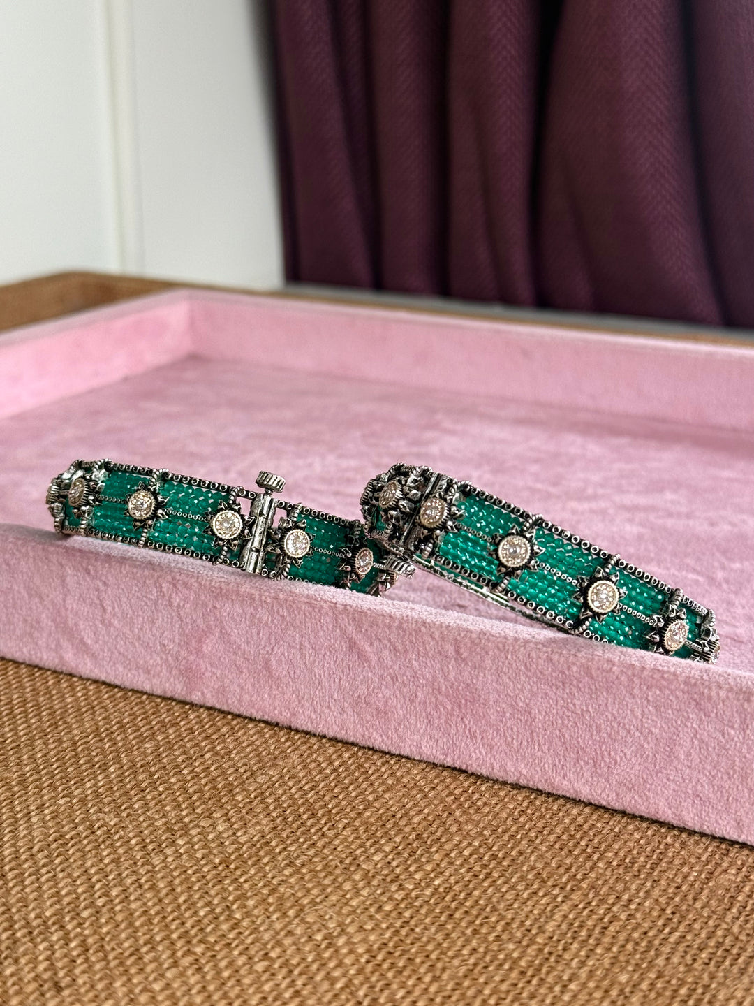 SHIVKA SAANJ 925 Silver Fusion Bangles | Set of 2 | CZ Stones | Artisan Crafted | 93g