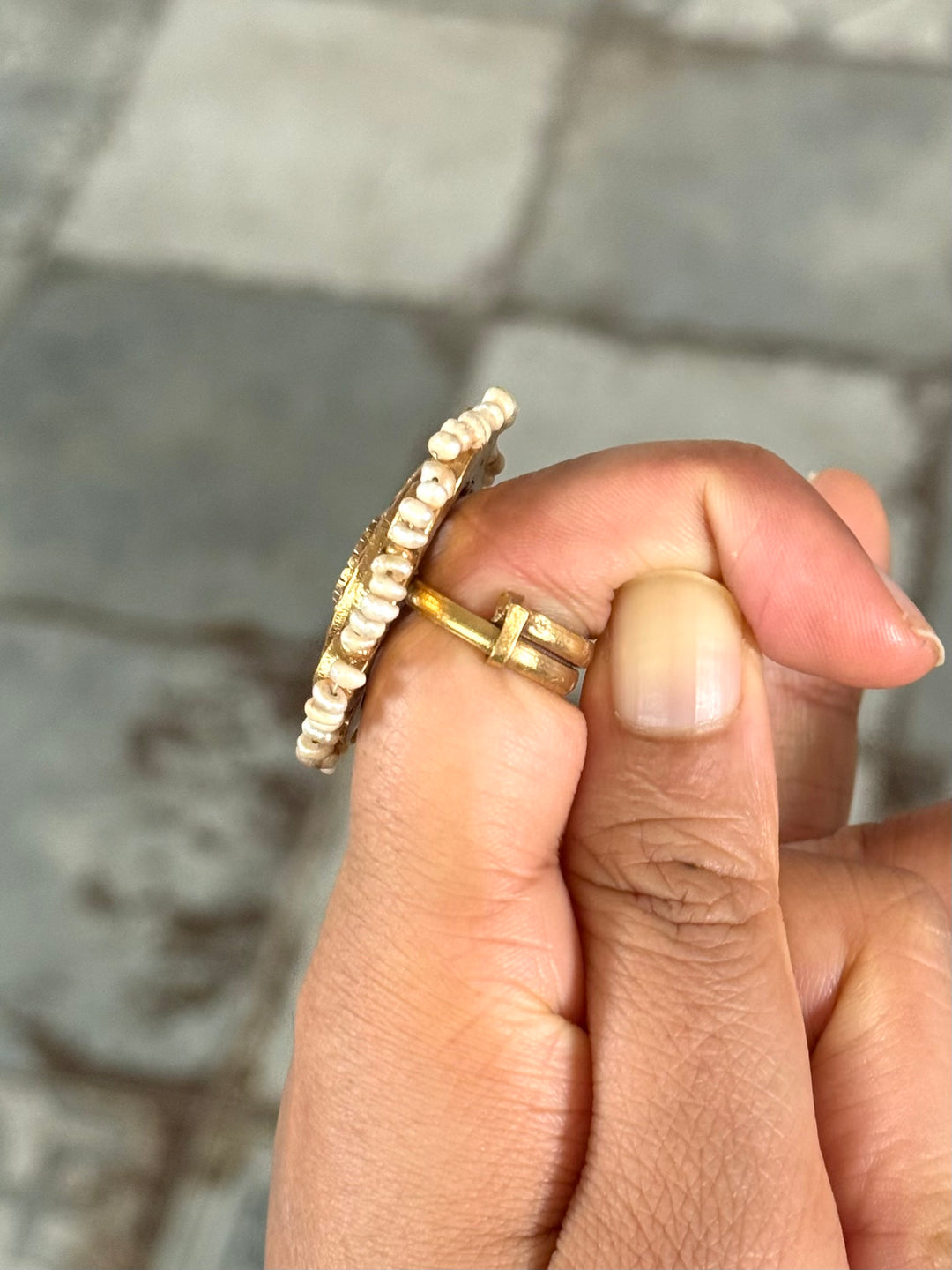 925 Silver Jadtar Gold Handmade Ring | Adjustable | SHIVKA