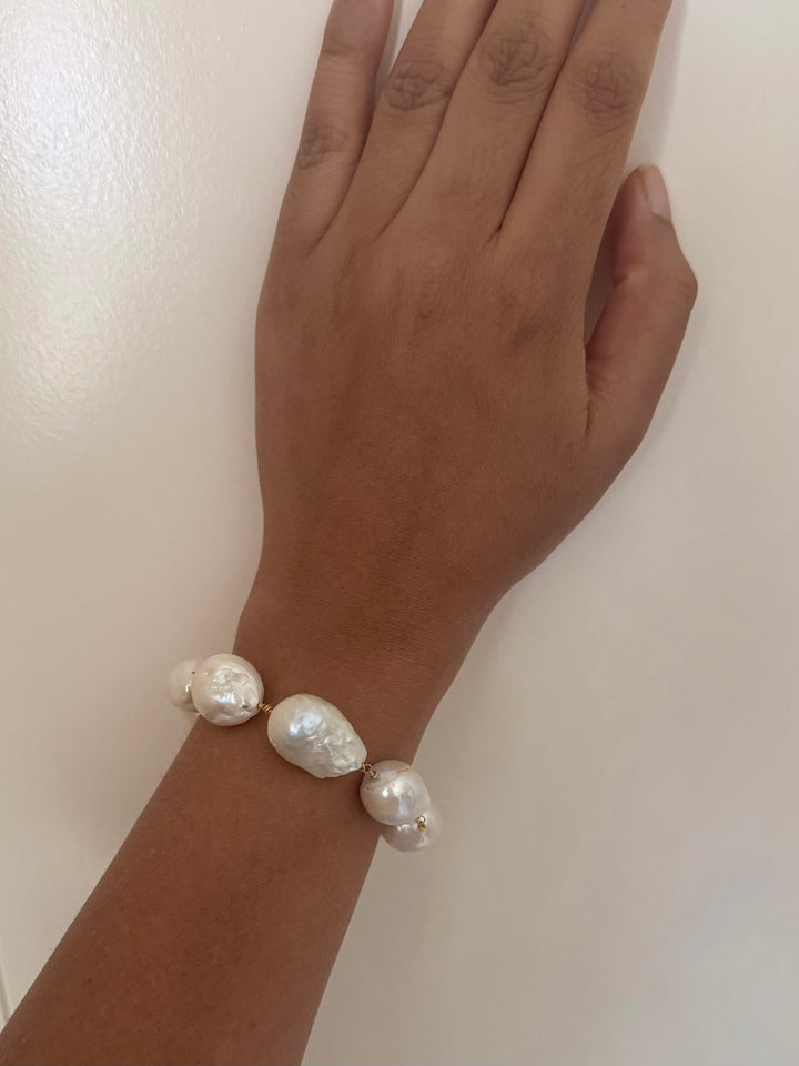 Handmade Baroque Pearl Statement Bracelet | Gold Polish Brass Toggle Clasp Jewelry