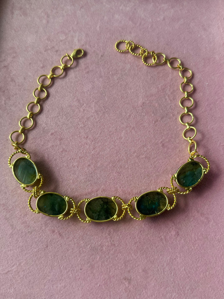Labradorite Choker – Gold Brass, Adjustable Necklace