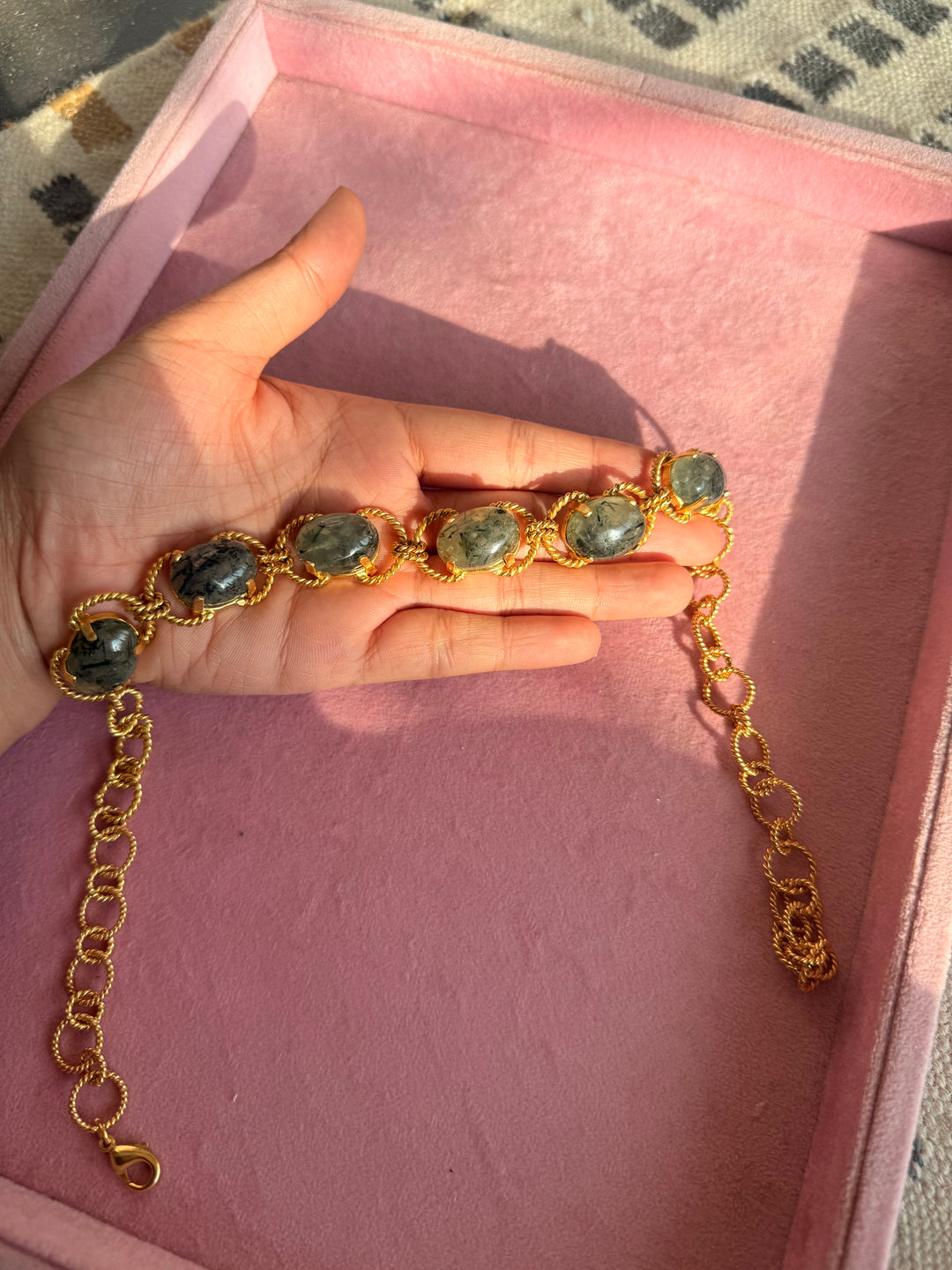 Prehnite Choker – Gold Brass, Adjustable Necklace