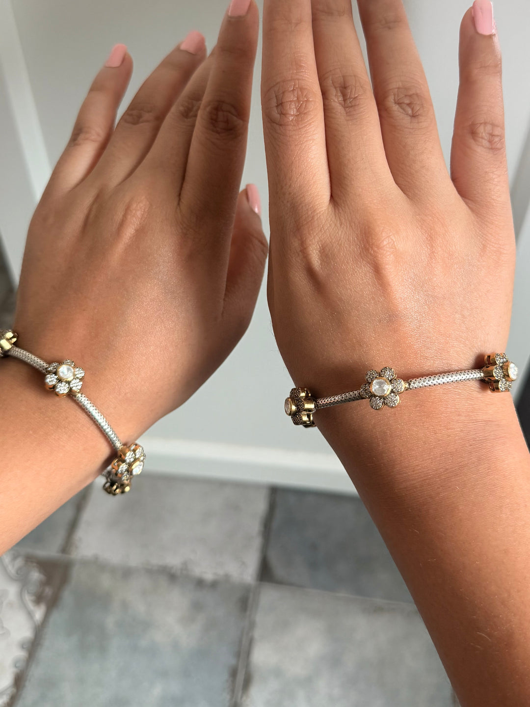 SHIVKA 925 Silver Fusion Bangles | Set of 2 | CZ Stones | Artisan Crafted | 47g