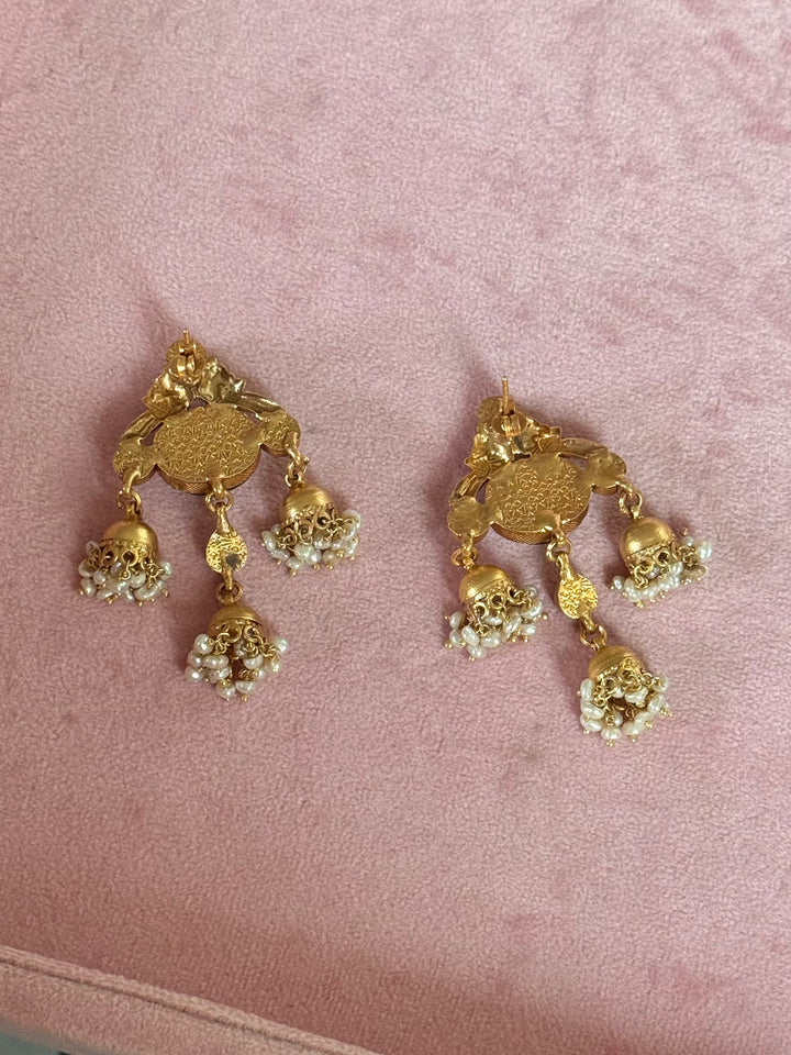 Elegant Jadau Kundan 925 Silver Earrings