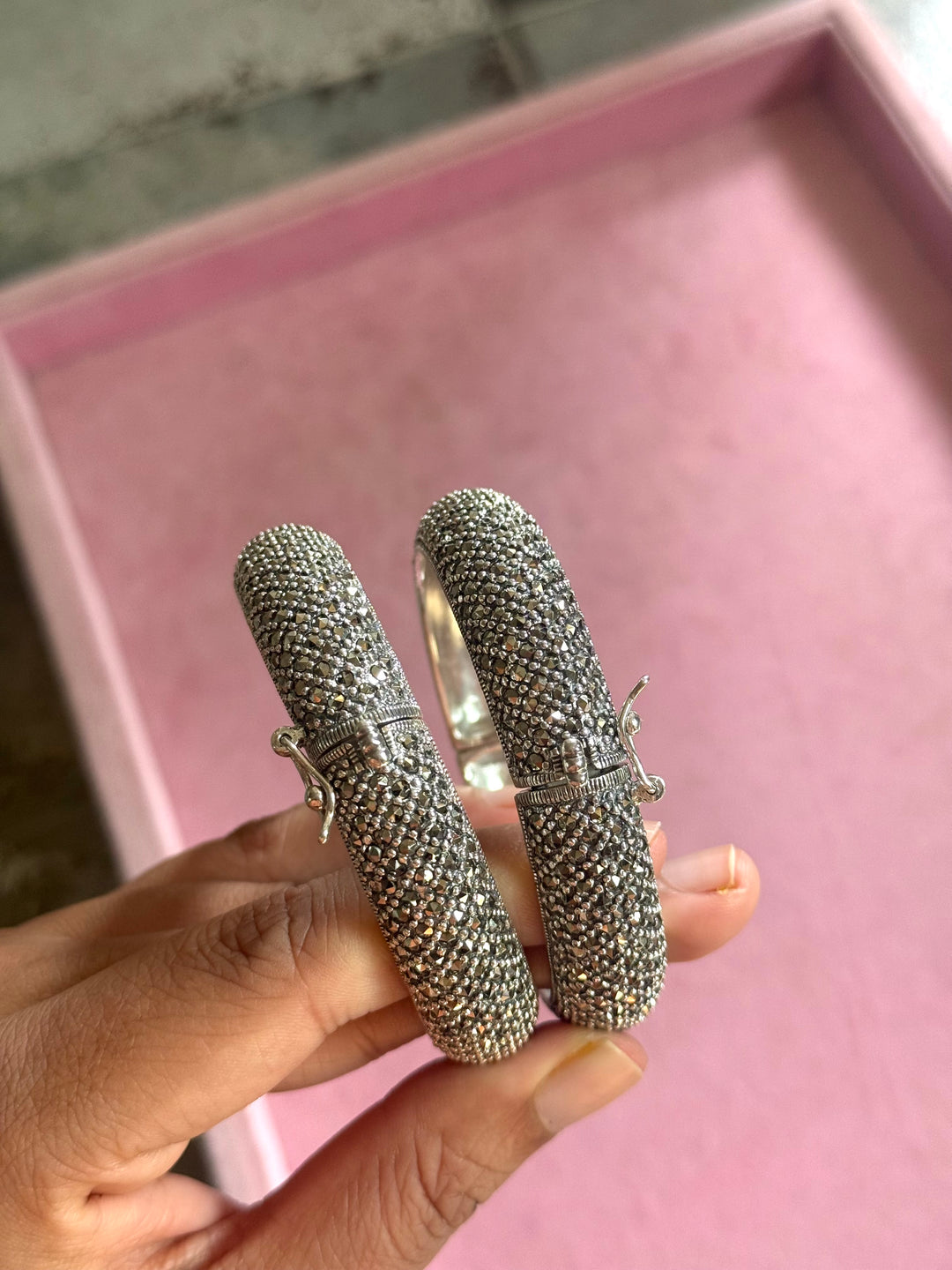 SHIVKA Starry Night 925 Silver CZ Bangles | Set of 2 | Openable | 100g