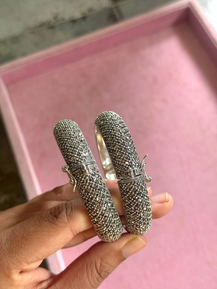 SHIVKA Starry Night 925 Silver CZ Bangles | Set of 2 | Openable | 100g