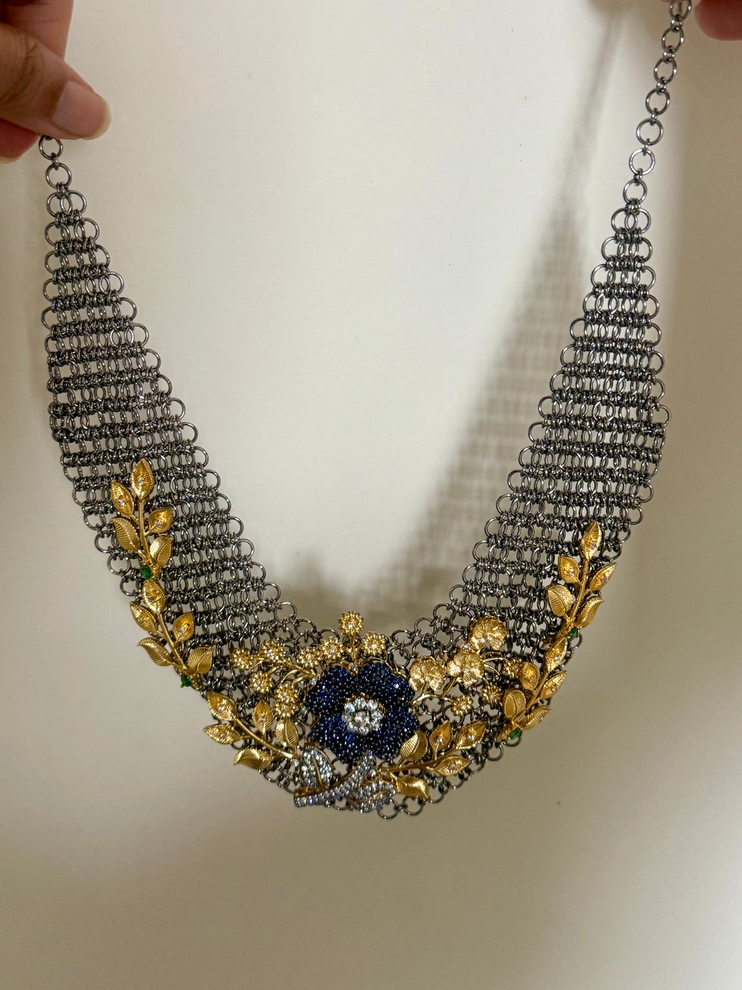 Handmade Floral Designer Necklace Set | Gold & Black Rhodium | SHIVKA