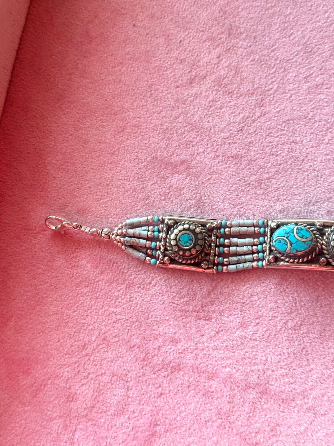 Handcrafted Turquoise German Silver Bracelet, Indian Jewelry