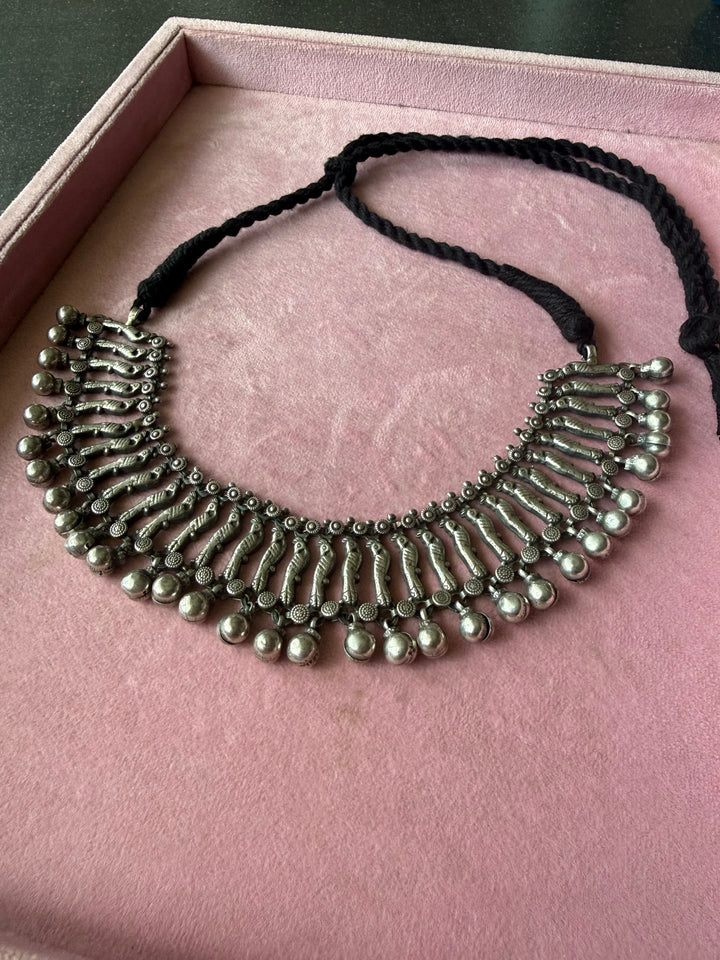 Handmade Tribal Ghungroo Antique Brass Statement Necklace | Adjustable Dori Artisan Jewelry