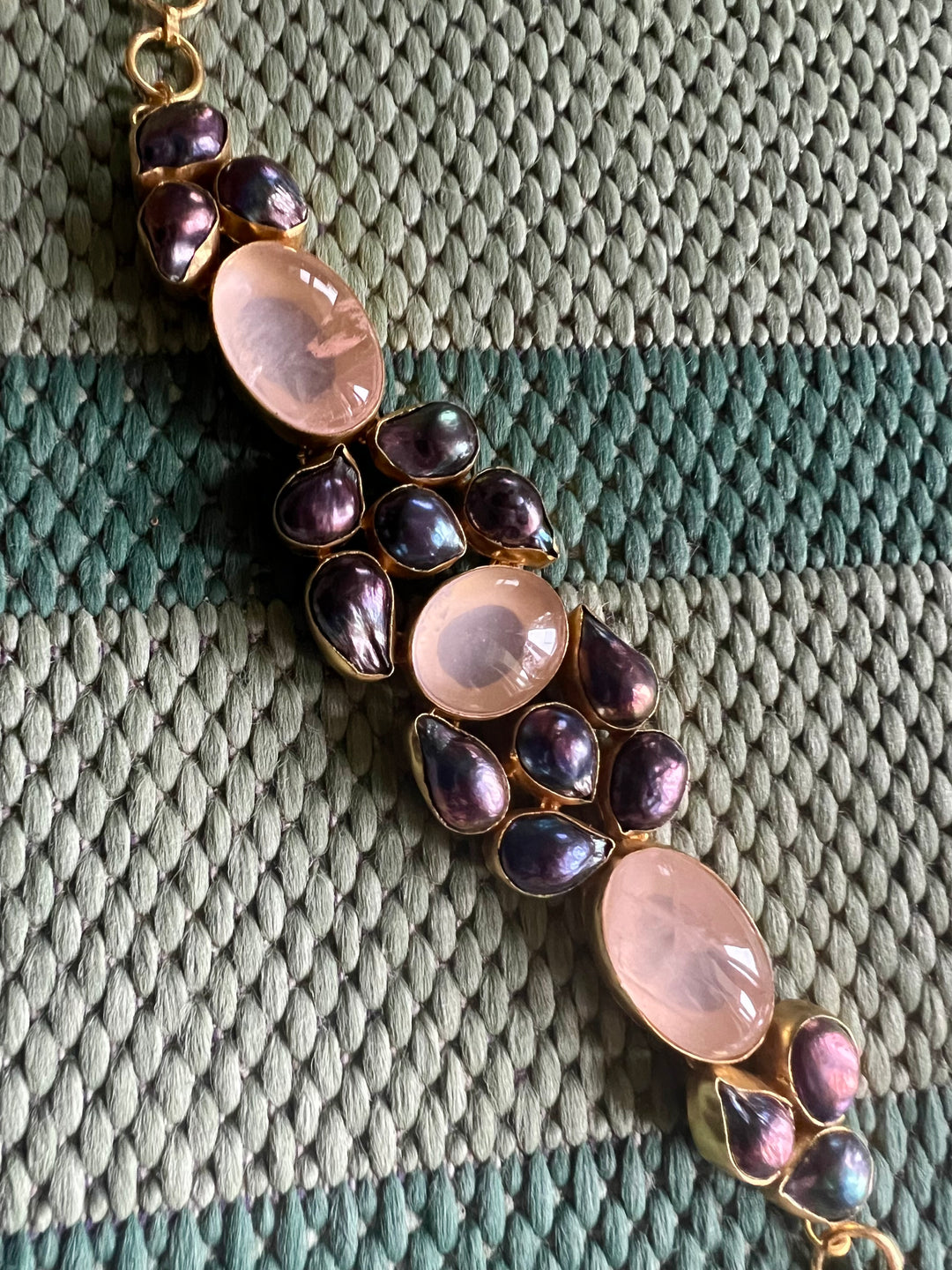 Pink Quartz and Black Baroque Pearl Choker Necklace