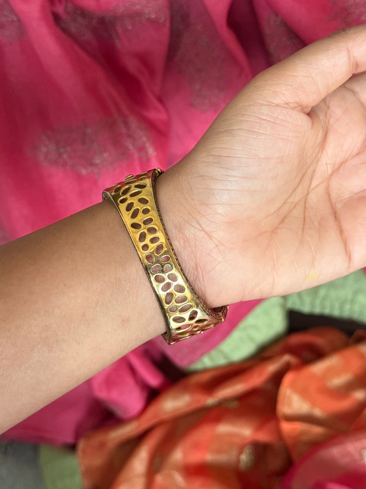 925 Silver Meenakari Ruby Kada by SHIVKA, Gold Plated Bikaner Artisanal Floral Openable Bangle