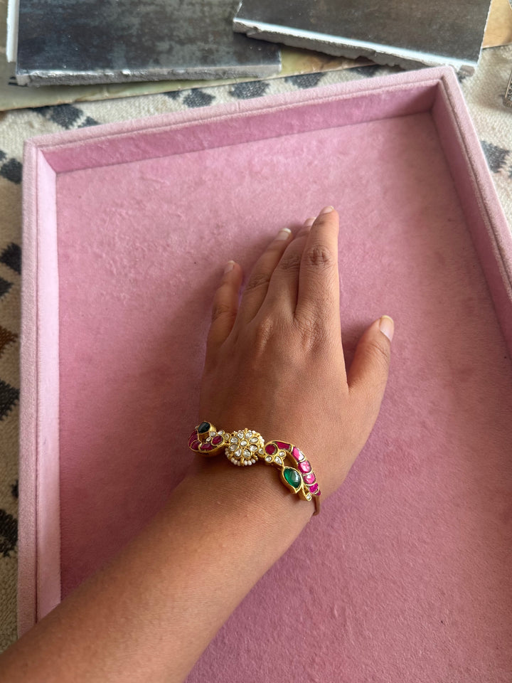 SHIVKA Jadau Kundan Adjustable Kada | Gold Polish Brass | Festive Statement | 20g