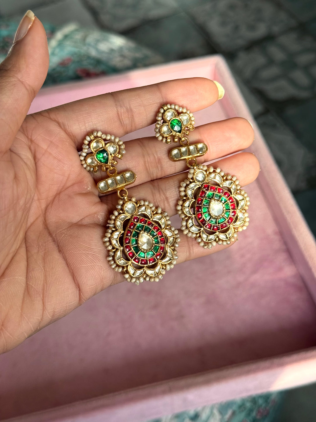 Elegant Jadau Kundan 925 Silver Earrings