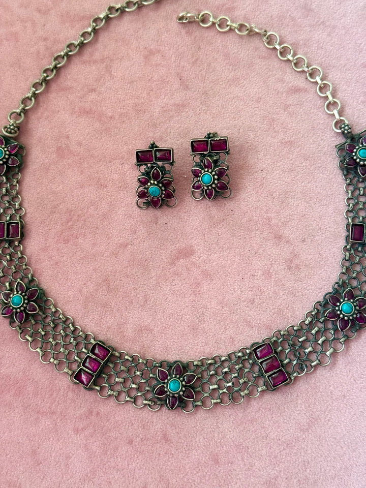 Handmade 925 Silver Antique Necklace Set | SHIVKA