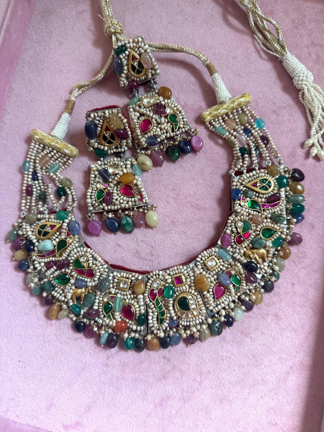 Handmade 925 Silver Nakhra Gemstone Necklace Set | SHIVKA