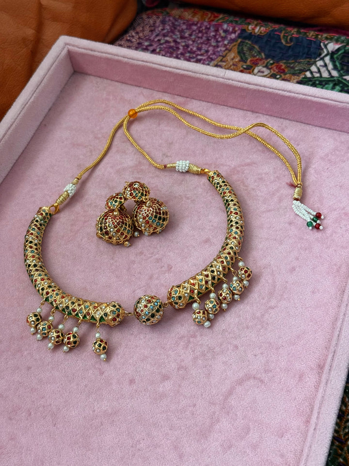 Handmade Jadau Necklace with Jhumkis | SHIVKA