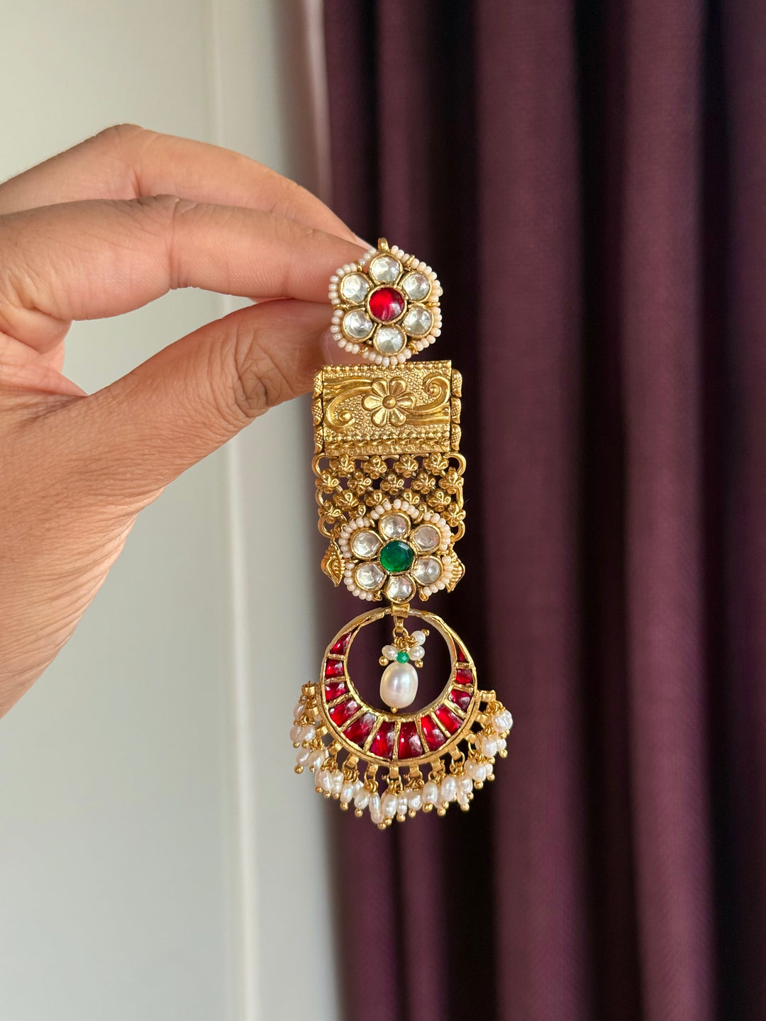 Elegant Jadau Kundan 925 Silver Earrings