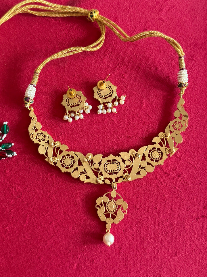 Handmade Jadau Turquoise Necklace Set | Brass Gold Polish | SHIVKA