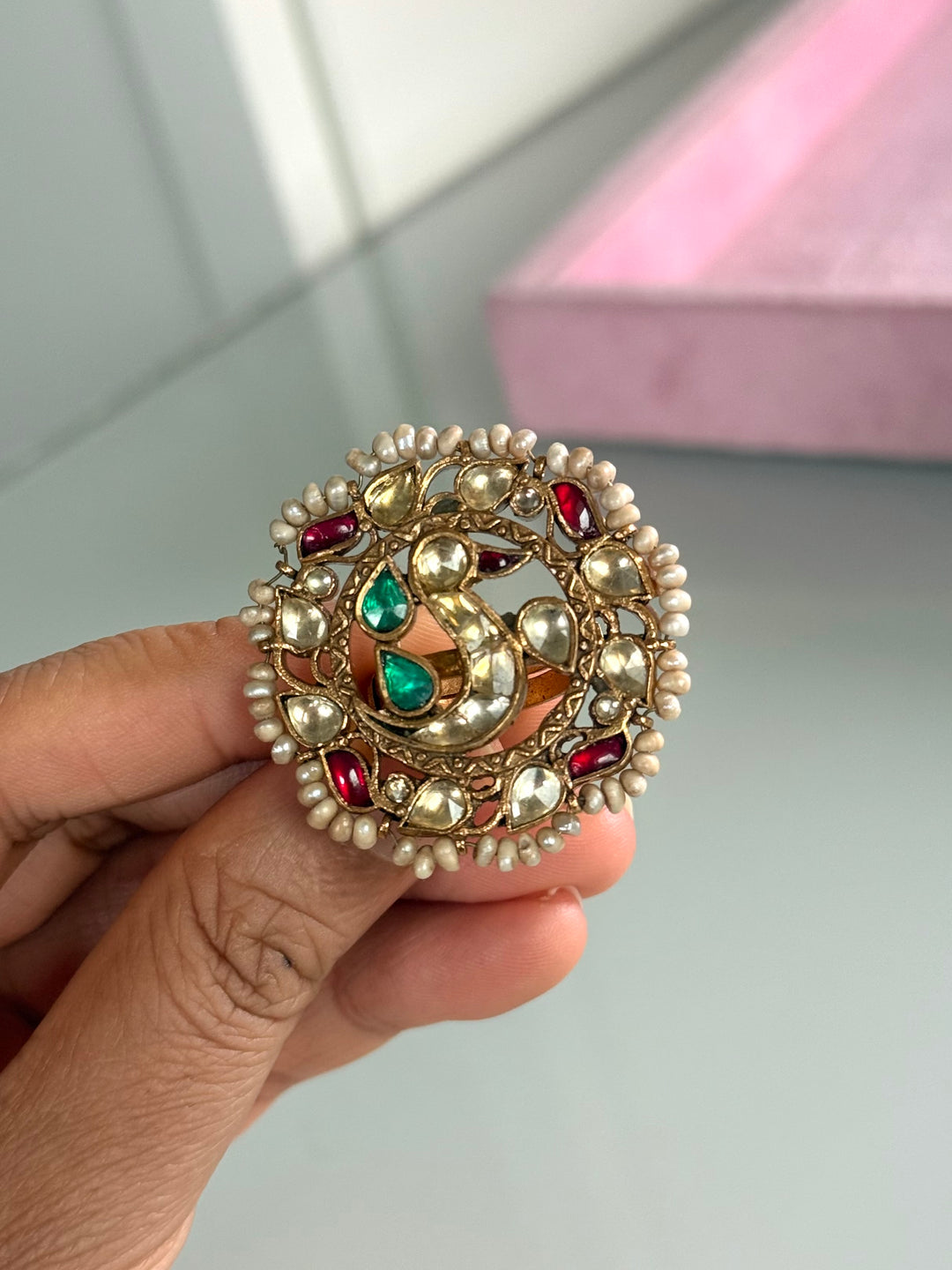 925 Silver Jadtar Gold Handmade Ring | Adjustable | SHIVKA