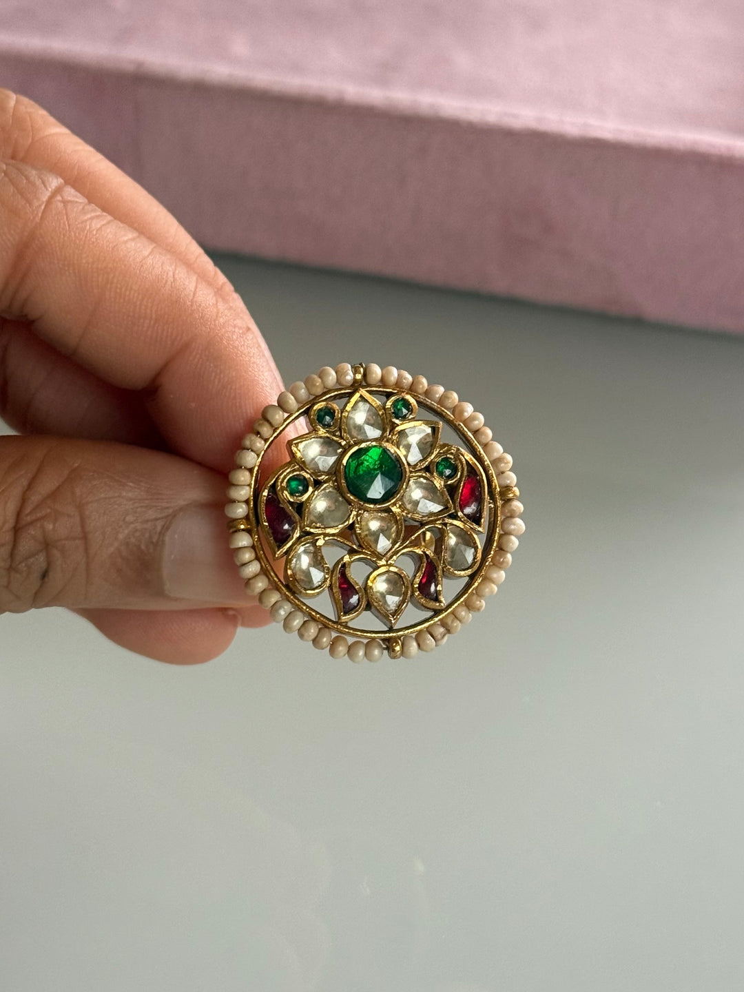 925 Silver Jadtar Gold Handmade Ring | Adjustable | SHIVKA