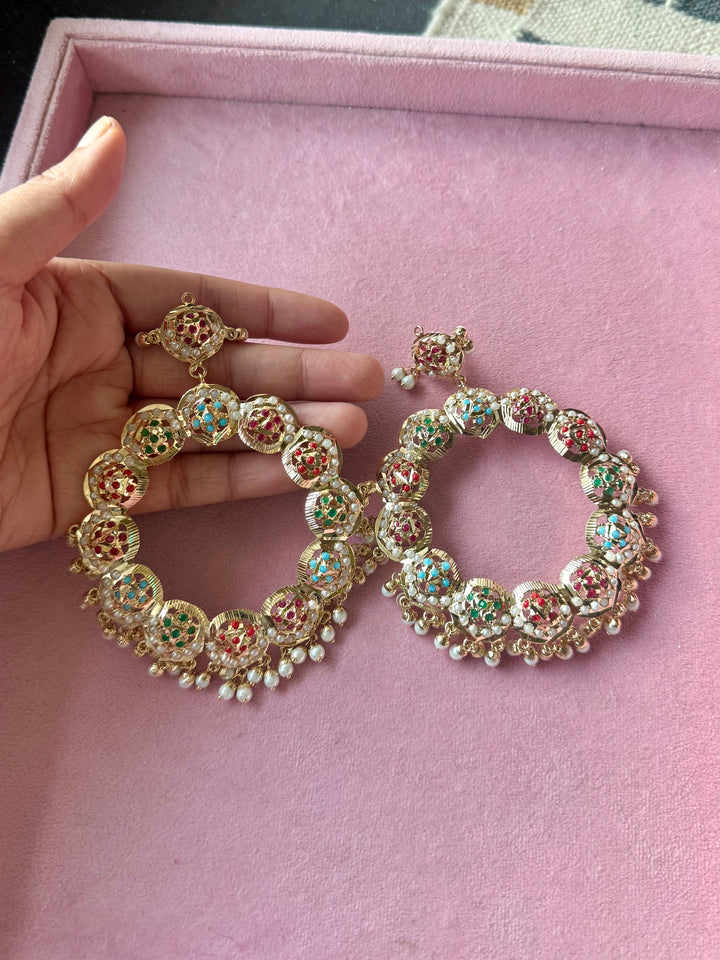 Statement Jadau Chandbaalis | 18k Gold Plated | Copper & Semi-Precious Stones