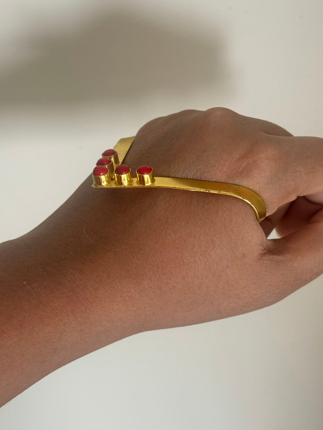SHIVKA Coral Hand Harness | Brass Gold Polish | Natural Coral Stone | Handcrafted | 14g