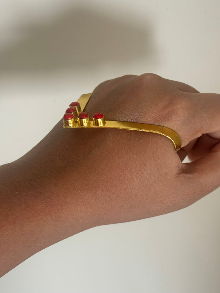 SHIVKA Coral Hand Harness | Brass Gold Polish | Natural Coral Stone | Handcrafted | 14g